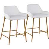Daniella 24" Counter Stool in White Leatherette & Gold Metal (Set of 2)